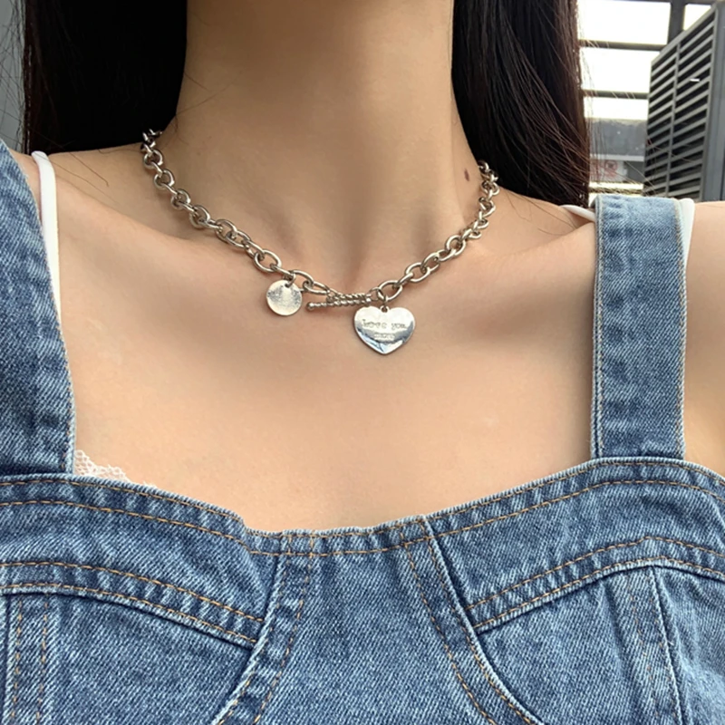 

Popular Jewelry Fashion Heart Pendant Necklace Simple Necklace Letter Hip Hop Punk Style Chain Necklace For Women Gifts