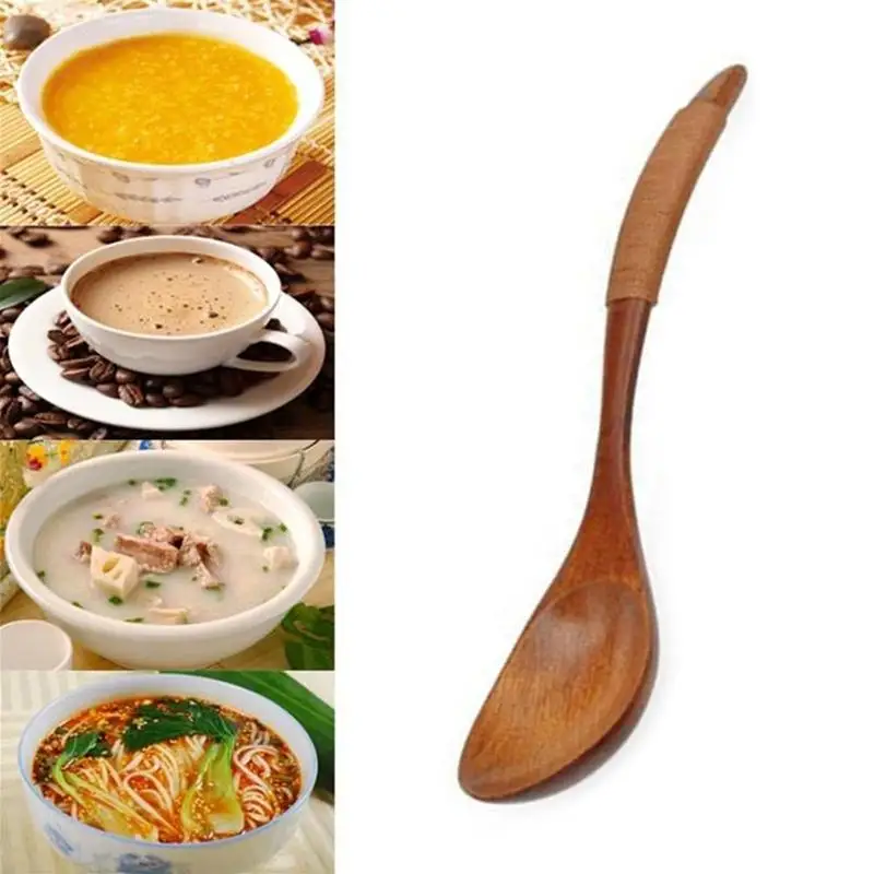 

1pcs Wooden Spoon Chinese Lacquer Tableware Heat Resistant Kinking Soup Handle Wood Soup Brown Spoon Drink Style khaki Spoo Q9R1