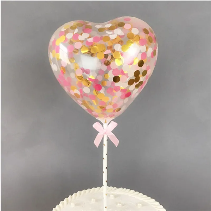 Heart pink 1pcs Cakelove 5 дюймов воздушный шар "Конфетти" торт Топпер украшение с соломенной лентой стол детский душ один день рождения шары для свадебной вечеринки - Цвет: Heart pink 1pcs