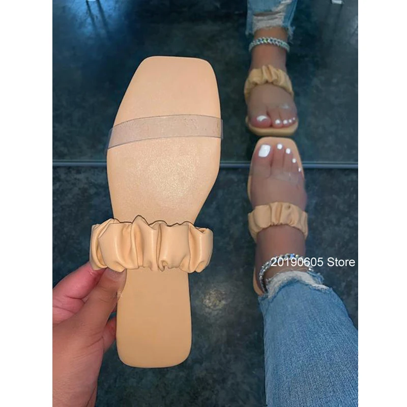 

2021 summer new women's sandals open toe flat slippers fashion solid color open toe folds outdoor women's shoes large size 43