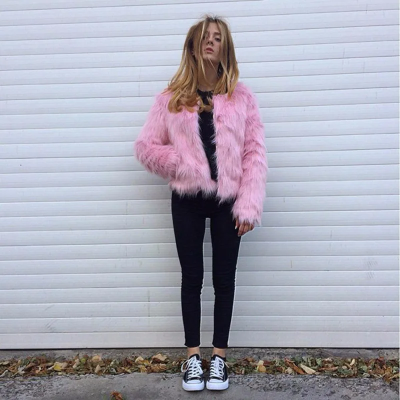 

Faux Fur Coat for Women Autumn Winter Casual Concise Solid Color Female Long Fur Short Jacket Thick Coat New
