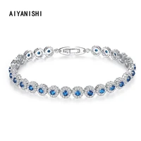 aiyanishi 18k gold filled tennis bracelets iced out blue sona diamond wedding bracelet for women tennis bracelet jewelry gifts