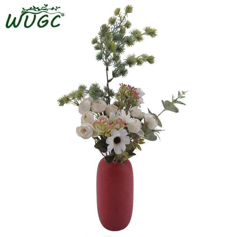 Шелковые искусственные цветы с 9 головками и 5 ветками букет из чайных роз жемчуга