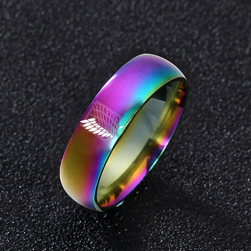 

6mm 8mmAttack on Titan Colorful Stainless Steel Ring Wings Of Liberty Flag Finger Couple Rings For Men Women Jewelry Anime Fans