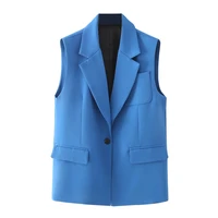 pocket tank top 2021 summer new lady coat women casual buttons loose vest suits jacket office sleeveless chic waistcoat blazer
