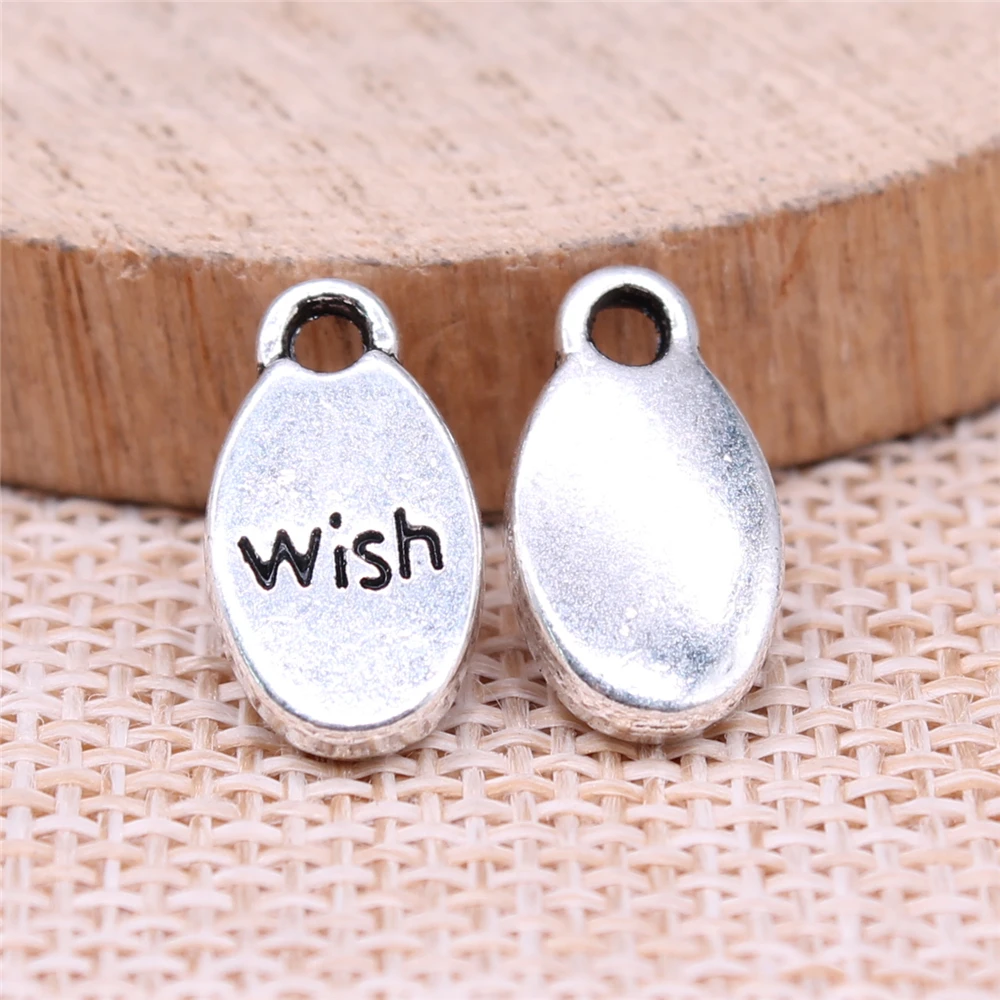 

WYSIWYG 10pcs 15x8mm 2 Colors Antique Bronze Plated One Sided Wish Tag Pendant Wish Pendants Oval Wish Charm