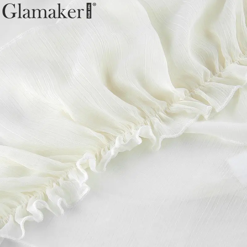 Glamaker гофрированная Сексуальная шифоновая белая блузка рубашка женская с длинным
