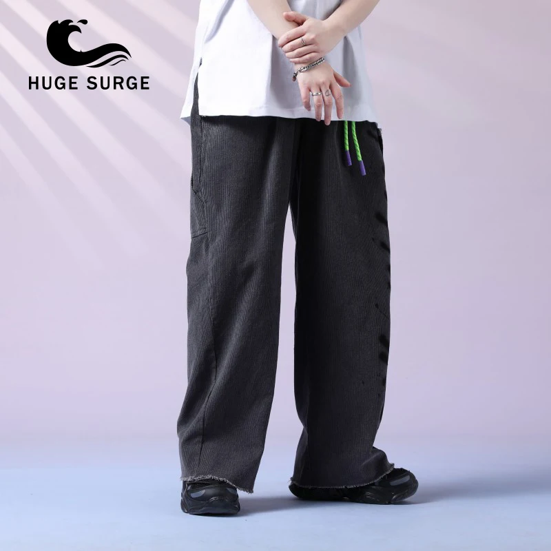 

HUGE SURGE Men Corduroy Harajuku Wide Leg Pants 2020 Overalls Men's Japanese Streetwear Sweatpants Male Casual Joggers Pants