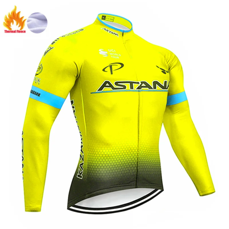Winter jersey Красная Команда Астаны зимний термальный флис Велоспорт Джерси велосипед брюки набор мужской Ropa Ciclismo 9D костюм для велосипеда Culotte одежда - Цвет: Winter jersey