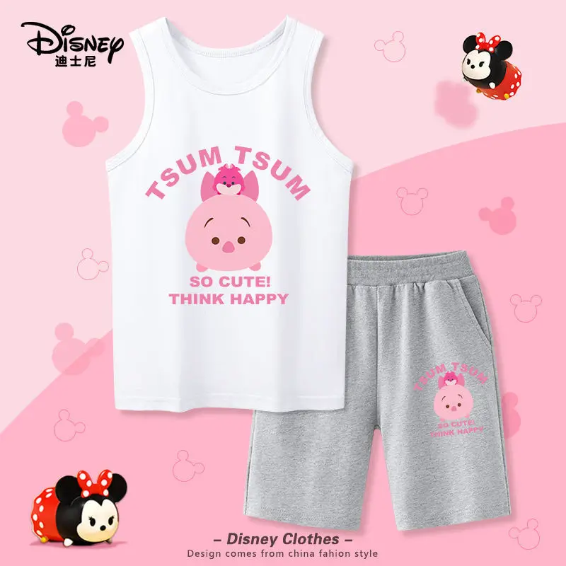 

Disney Summer Breathable Leisure Cartoon Girls Summer Children's Suit Summer Baby Short-sleeved Sports Pure Cotton