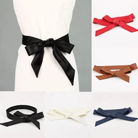 lace up bowknot women belt female tie cummerbund long pu leather self tie waist belt solid corset slimming girdle strap belts
