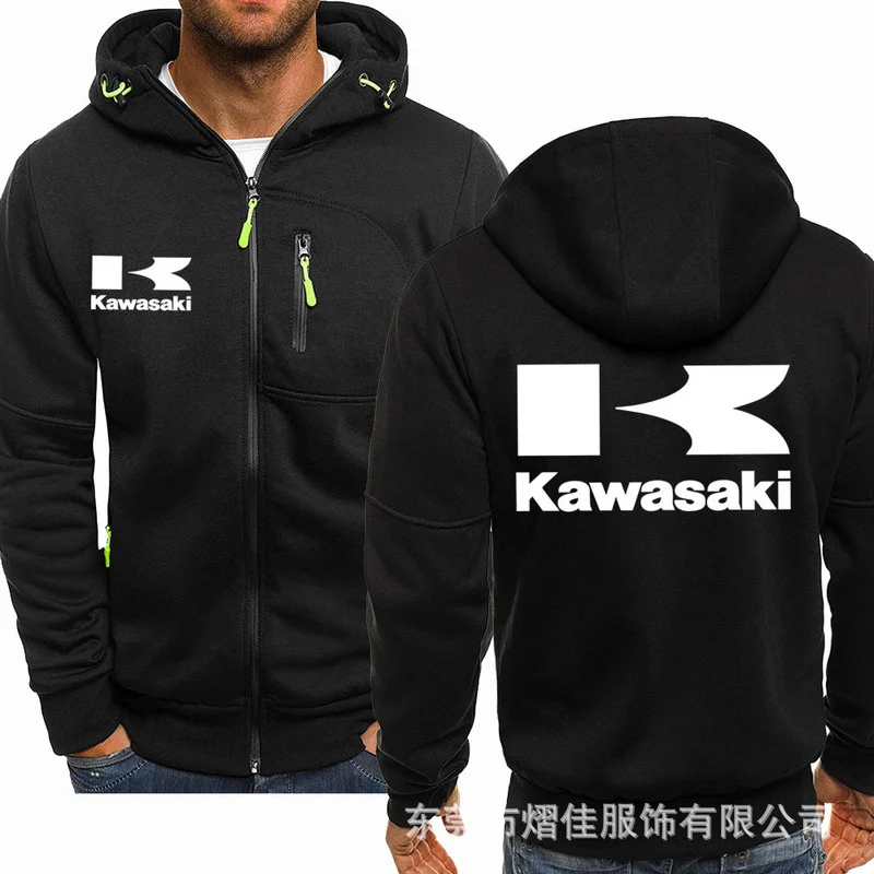 

Spring Men's Hoodies Kawasaki logo Casual HipHop Long Sleeve Hooded Sweatshirts Fashion Fleece riding Zipper Jacket Men Tops