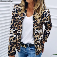 fashion women long sleeve jacket sweater top ladies casual leopard print cardigan zipper short outwear coat jacket