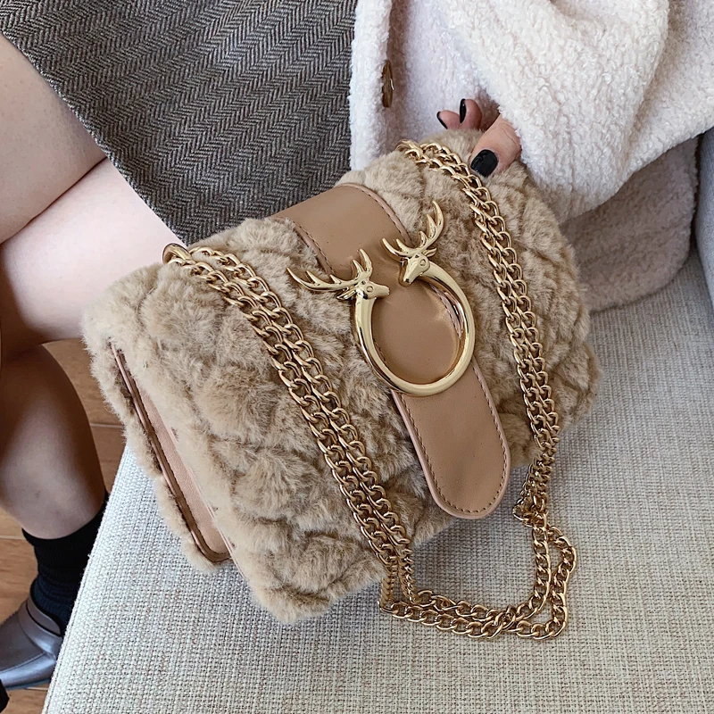 Женская зимняя мягкая Наплечная Сумка из искусственного меха клетчатая плюшевая