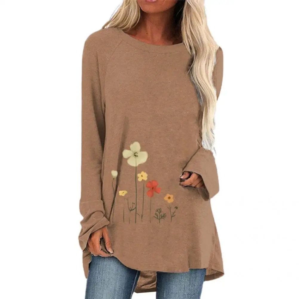 

Women Pullover Blouse Breathable Vibrant Flower Spring Blouse Long Sleeve Spring Shirt