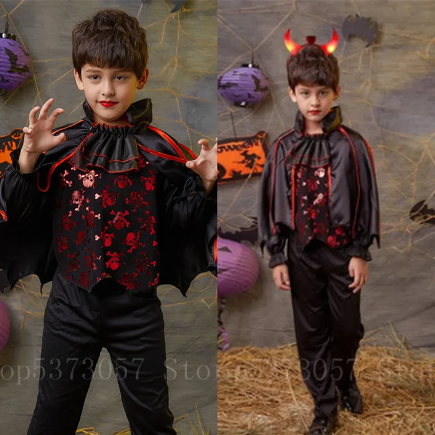 

2020 New Children Halloween Scary Cosplay Costumes Fancy Boys Vampire Cloak Girls Witch Carnival Party Masquerade Princess Dress