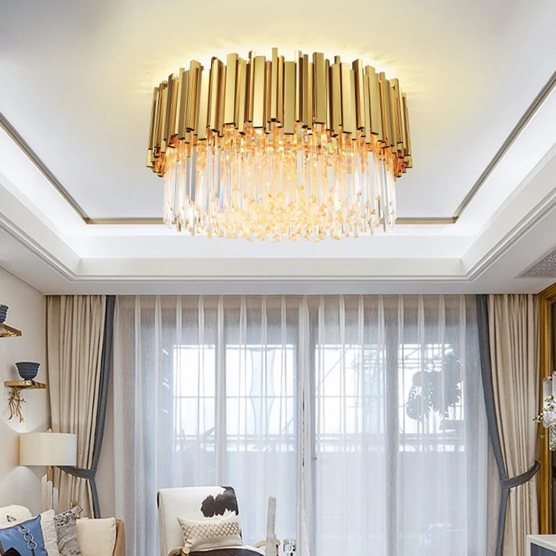 

Art Deco Postmodern Crystal Round Silver Gold Designer Lamparas De Techo LED Ceiling Lights.Ceiling Light.Ceiling Lamp For Foyer