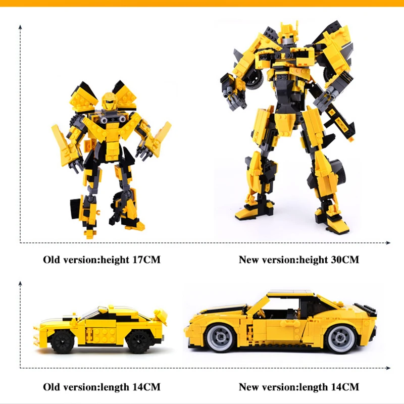 

2 In 1 Bumblebee Big Robot Yellow Car Assembled Model Educational Children Building Blocks Bricks Practice Christmas Gift Toys