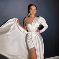 eightree sequins wedding dresses 2021 simple one shoulder satin bride dress white boho high split simple wedding gowns plus size