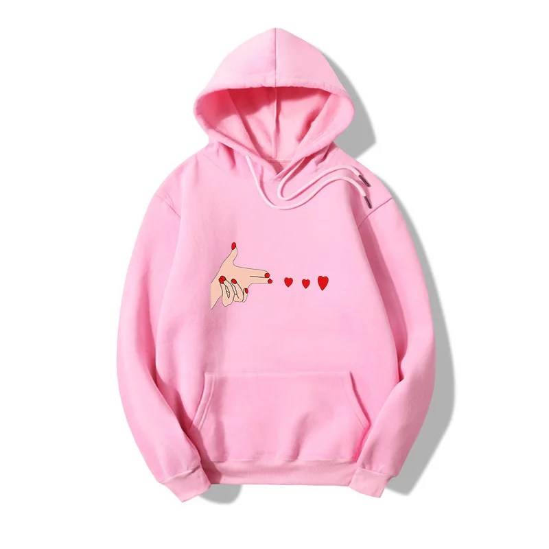 

Autumn Oversized Hoodies Women O Neck Casual Finger Heart-Shaped Pattern Print Woman Clothes Pullovers Women Hooded Sweatshirts