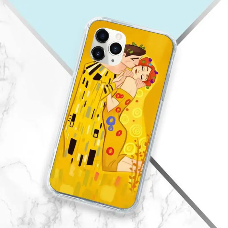 

Kiss by Gustav Klimt Design Phone Case Transparent for iPhone 11 12 mini pro XS MAX 8 7 6 6S Plus X 5S SE 2020 XR