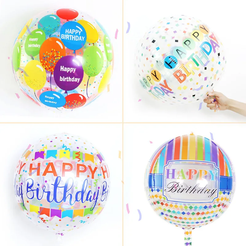 

22 Inch Happy Birthday 4D Balloon Ball Transparent Baby Shower Aluminum Foil Balloon Children Holiday Party Theme Decoration