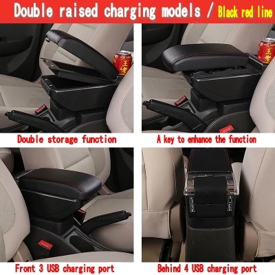 Double USB Black Red Для Vitara подлокотник коробка центральный магазин содержимое коробка с подстаканником пепельница с интерфейсом USB - Название цвета: Double USB Black Red