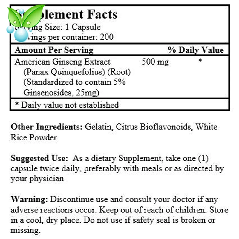 

US Imported NU-health Natural Super Concentrated Ginseng American Ginseng Capsule 200 Genuine American Ginseng Extract