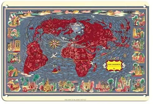 

Largest Network in The World (Le Plus Grand Réseau du Monde) - Air Routes Pictorial Map Metal Tin Sign