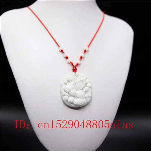 Ожерелье с подвеской в виде лошади из натурального белого нефрита тяньма
