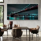 Ponte De Brooklyn Cartaz Da Lona Pintura Da Imagem Da Arte Sala De Estar Arte Impressa Modern Noite Vista