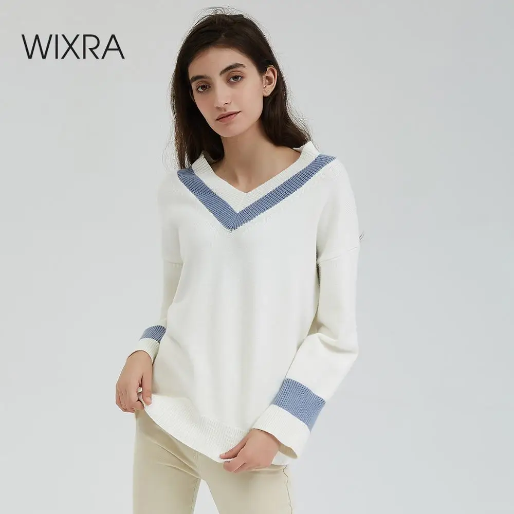Wixra, осенне-зимние свитера с v-образным вырезом, Женские Повседневные вязаные свитера, теплые пуловеры с длинным рукавом в консервативном стиле