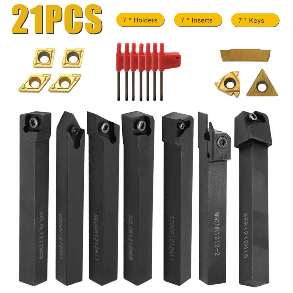 

21PCS Set 12mm Shank Lathe Turning Tool Holder Boring Bar With Carbide Inserts Lathe Cutting Tools Set Fast Shipping