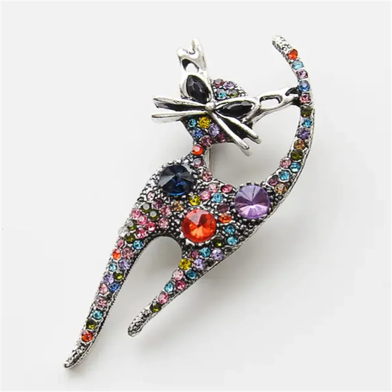 

Metal & Enamel 3D Vintage Style Cat Brooch Animals Theme Pin with Colorful Rhinestone Large Cat Jewellery.Collar Brooch YNCP4039
