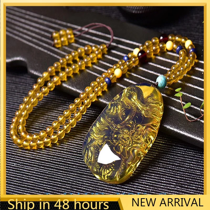 

Mexican Amber Beeswax Blue Dragon Pendant Pendant for Men and Women Flying Dragon In The Sky Sweater Chain Pendant