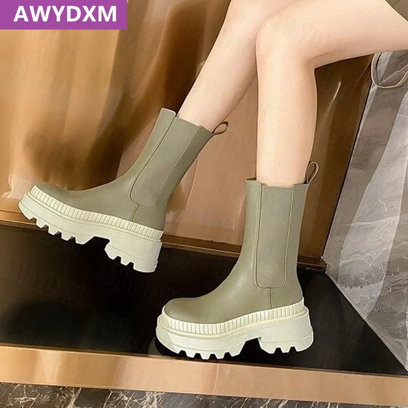 

Женские мотоциклетные ботинки-гладиаторы, Черные ботильоны средней длины на платформе, в британском стиле, Осень-зима 2022