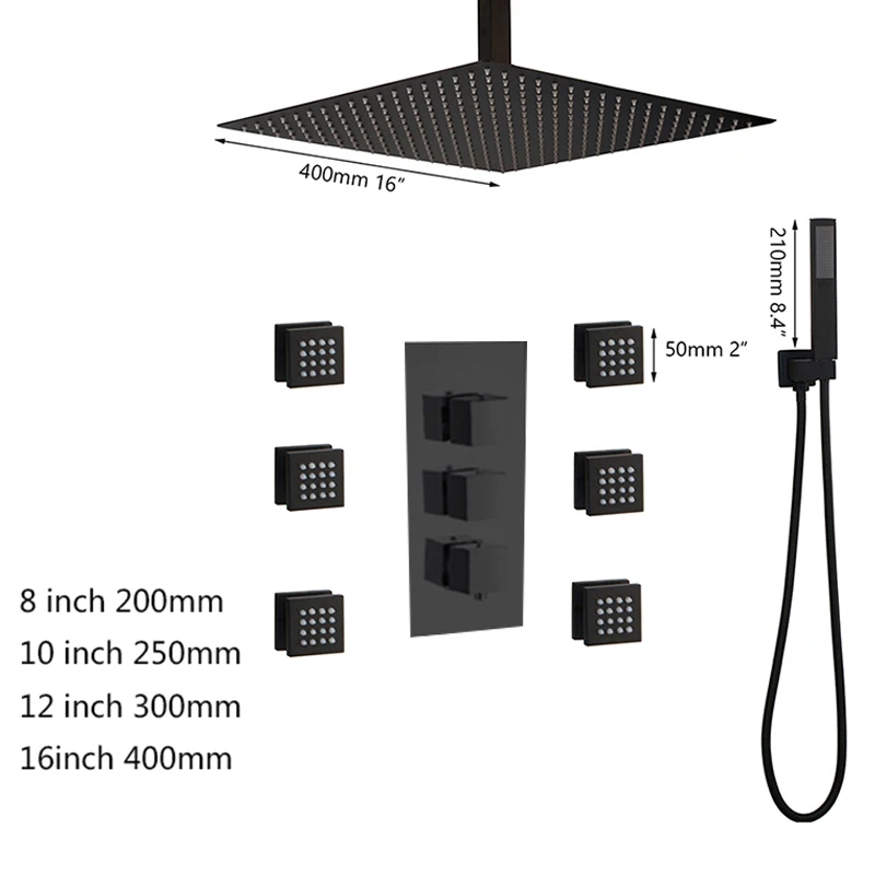 Torayvino LED light Black Bathroom shower set brass top taps grifo lavabo Massage Jets Sprayer Mixer Control Valve Hand Shower |