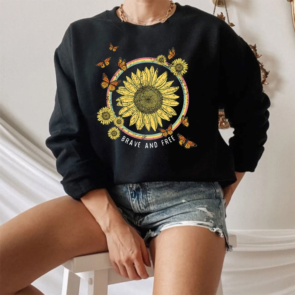 

Blessed Grateful Women Butterfly Graphic Sweatshirts Brave Free To Fly Aesthetic Winter Keep Warm Female Casual O Neck Pullovers
