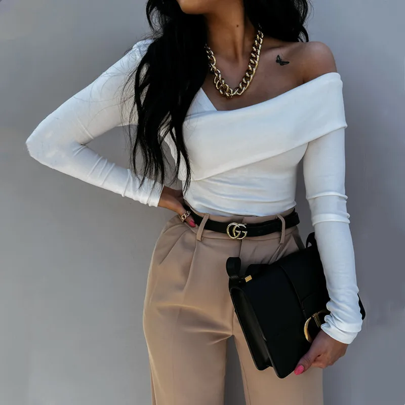 

Женские сексуальные рубашки цвета хаки с длинным рукавом, Осенний тонкий элегантный женский пуловер для офиса, женская футболка, осенние ба...