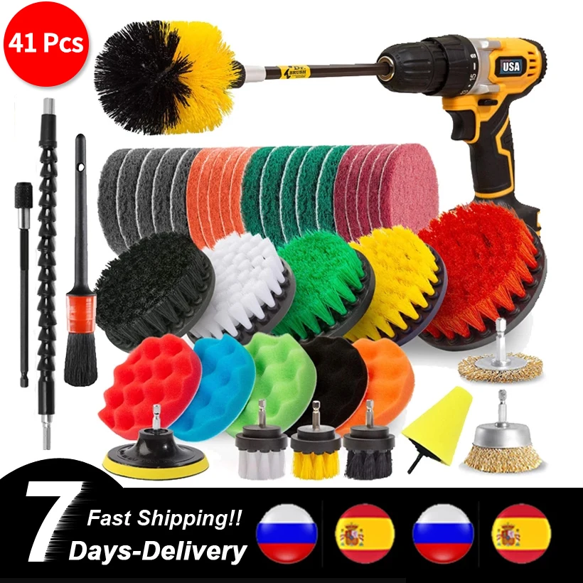 

41pcs Electric drill brush Car Polisher Bathroom Cleaning Kit Attachment Set Power Scrubber Brush Cleaning Tools