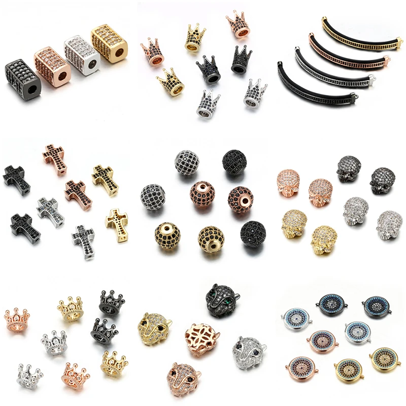 

Charms Beads For Jewelry Making CZ Geometry Crown Leopard Helmet Skull Round Space Beads for Jewelry DIY Bracelet Making beads