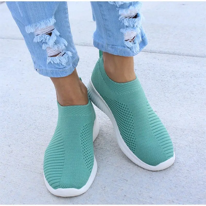 

Women Sock Sneakers Slip On Falt Shoes Vulcanized Sneakers Plus Size Walking Running Casual Footwear Female White Sneakers 35-42