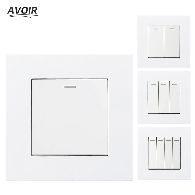 

Wall Switches 1 2 3 4 Gang Button LED Lamp Light Switch On / Off Wall Switch Push Button Interruptor PC Plastic Panel