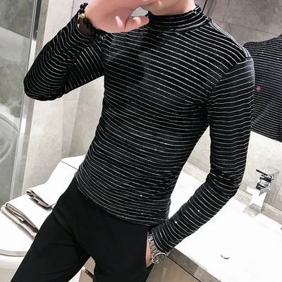 Мужская полосатая футболка с длинным рукавом облегающий приталенный свитер