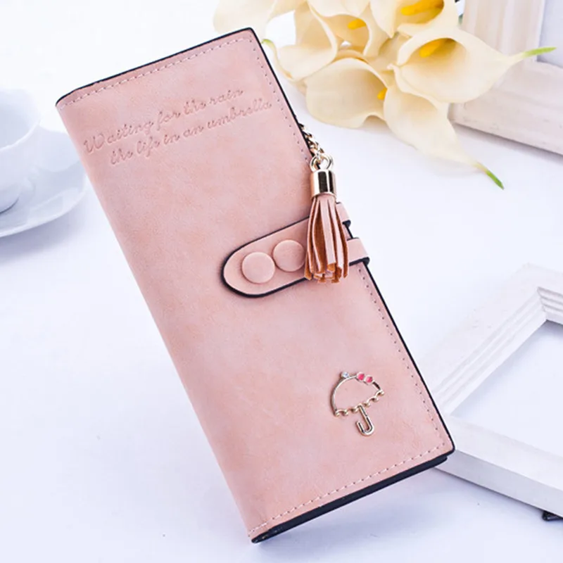 

luxury brand designer long hasp women wallet clutch leather tassel zipper purse with umbrella card holder coin money bag