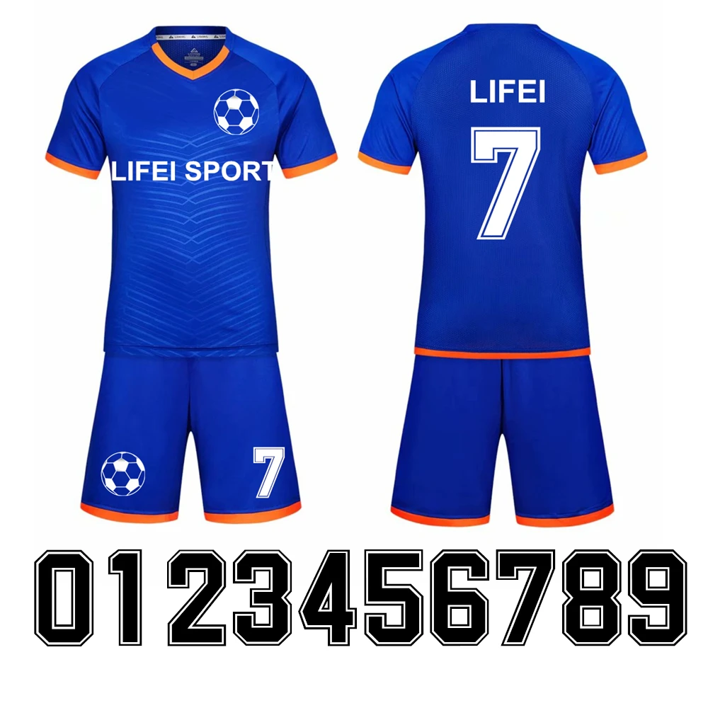 

DIY LOGO Customized Children's Adult Football Jerseys Short Sleeve Youth Soccer Training Clothes With Free Socks And Leg Guards
