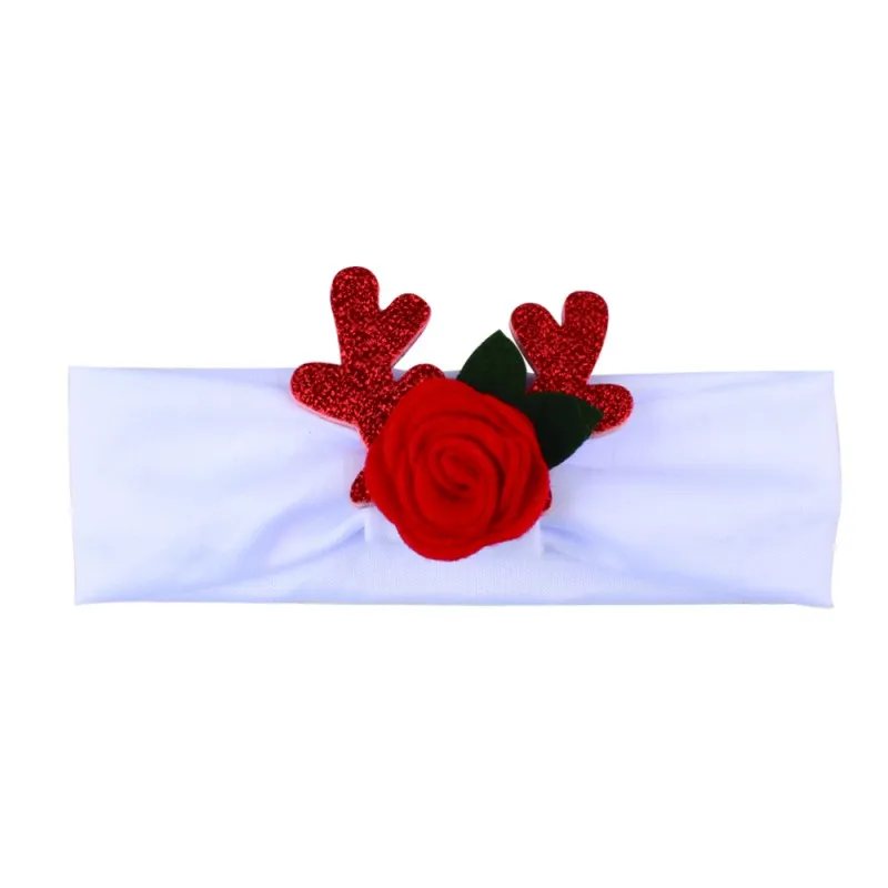White and Red От 0 до 3 лет, рождественские хлопковые эластичные повязки на голову для маленьких девочек, милые с ушами лося, удобные праздничные головные уборы, аксессуары - Цвет: White and Red