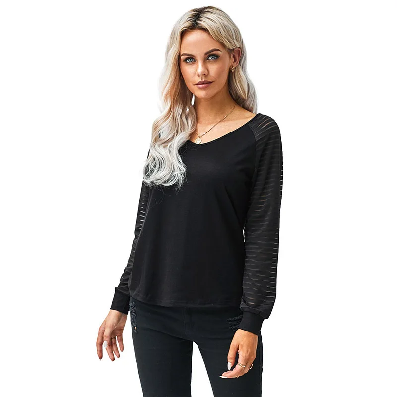 

Women's Clothing T-shirt For Women's Autumn 2021 New Striped Long-sleeved V-neck Sexy Top Female Tops & Tees