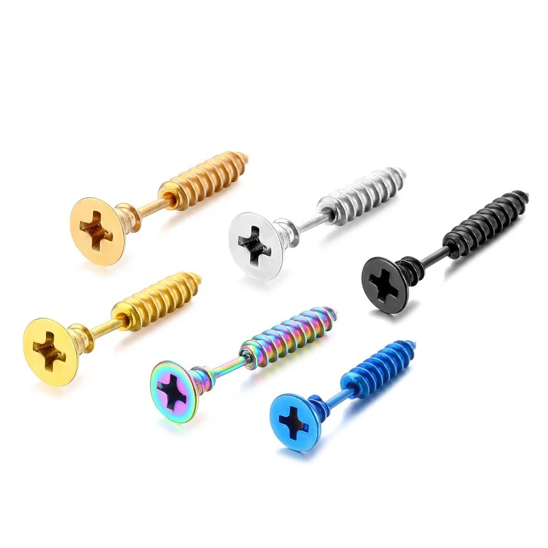 

Punk Style Piercing Stainless Steel Stud Earrings Men Women Ear Jewelry Rock Gothic Unsex Pierced Screw Earring Wholesale