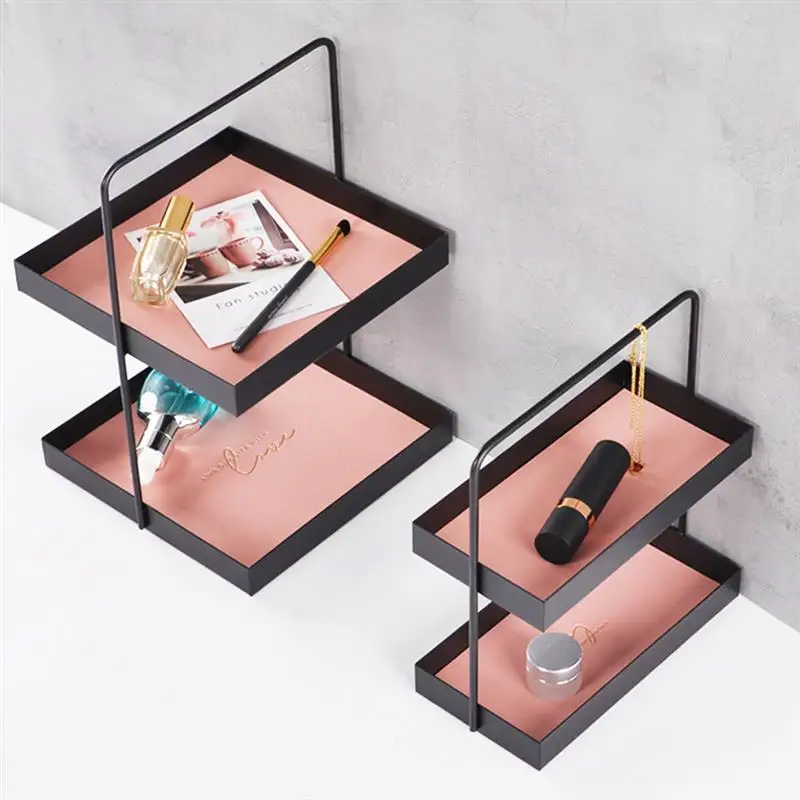 

Two Tier Leather Pad Rectangle/Round/Square Metal Storage Tray for Sundries Cosmetics Jewelry Dessert Tea Storage Toy Tissue